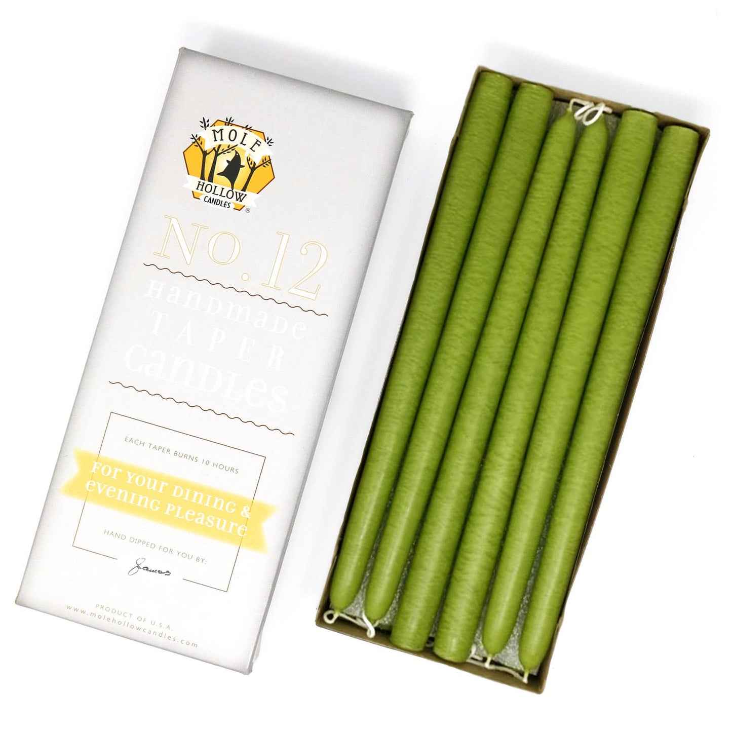 12" Hand Dipped Unscented Taper Candles - 39 Colors USA Made