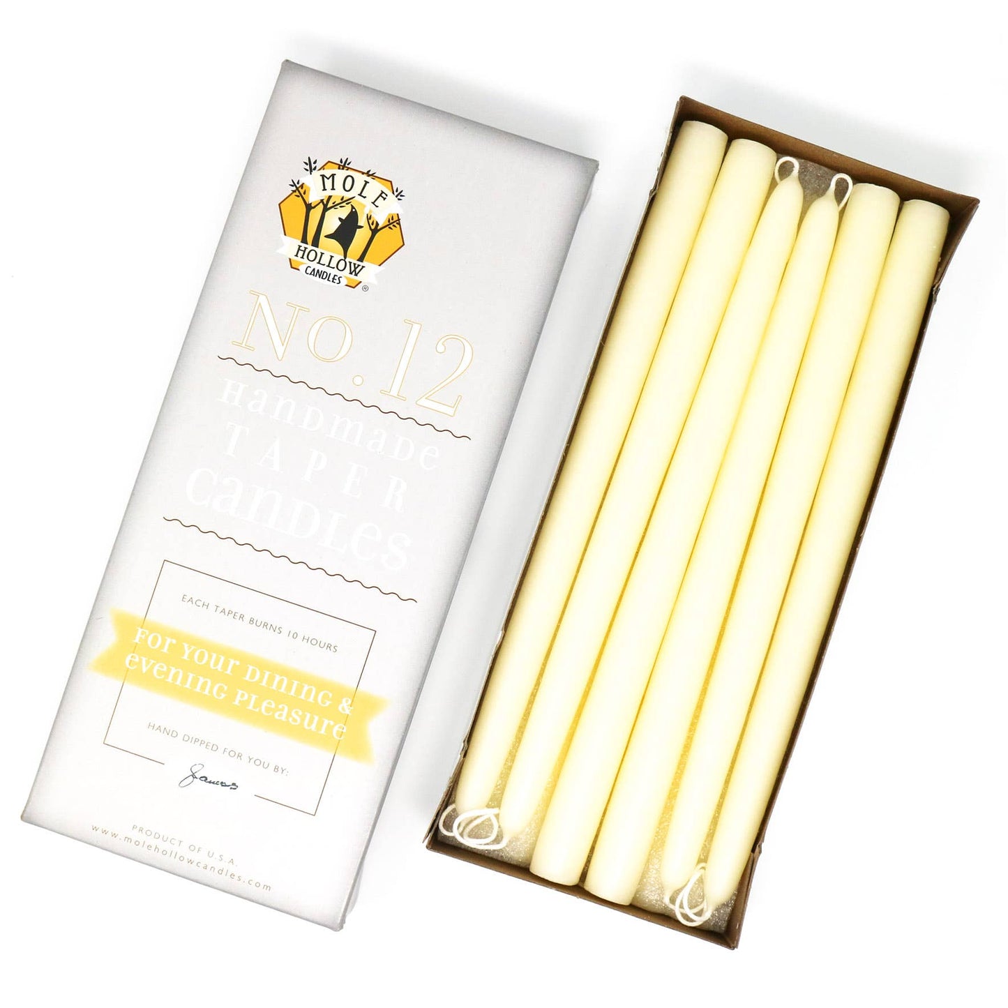 12" Hand Dipped Unscented Taper Candles - 39 Colors USA Made