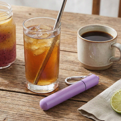 Collapsable Metal Straw Keychain w/ Cleaner
