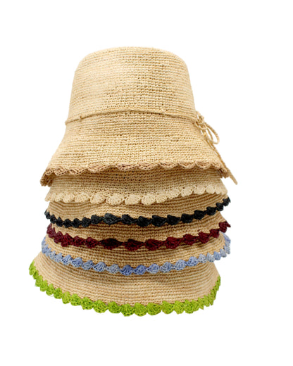 Crochet Bucket Straw Hats with Colored Edge