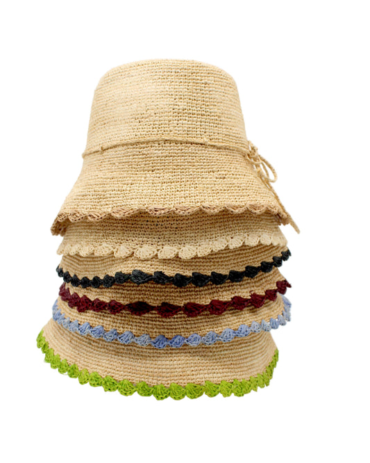Crochet Bucket Straw Hats with Colored Edge