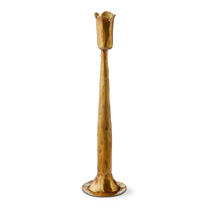 Tulip Taper Candle Holder Antique Brass Iron