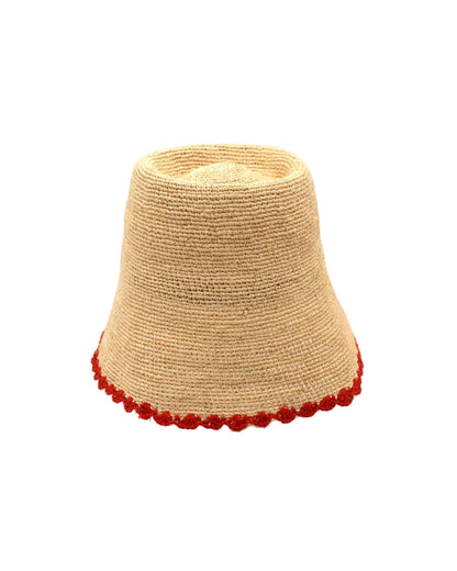 Crochet Bucket Straw Hats with Colored Edge