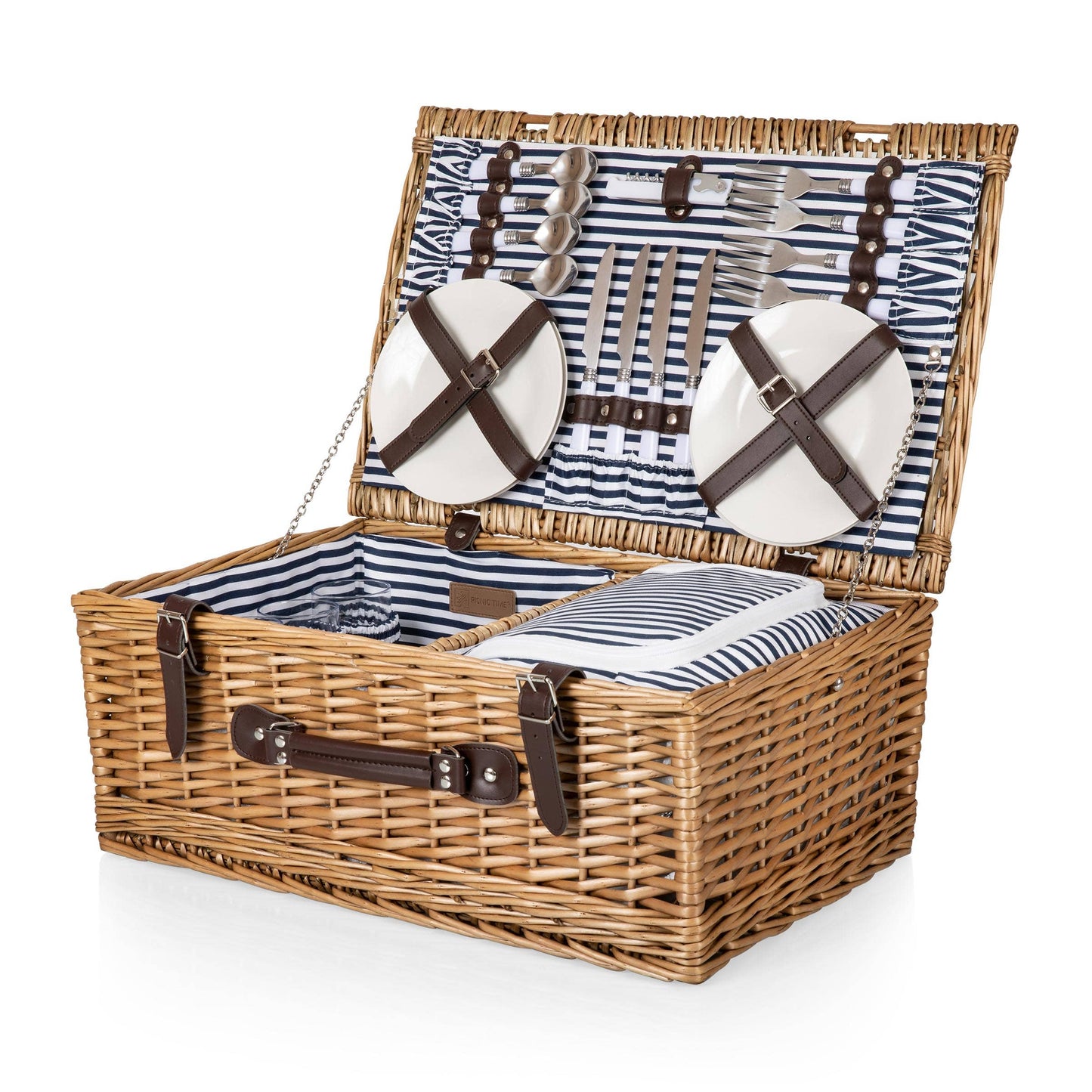 Belmont Picnic Basket, (Navy Blue & White Stripe)