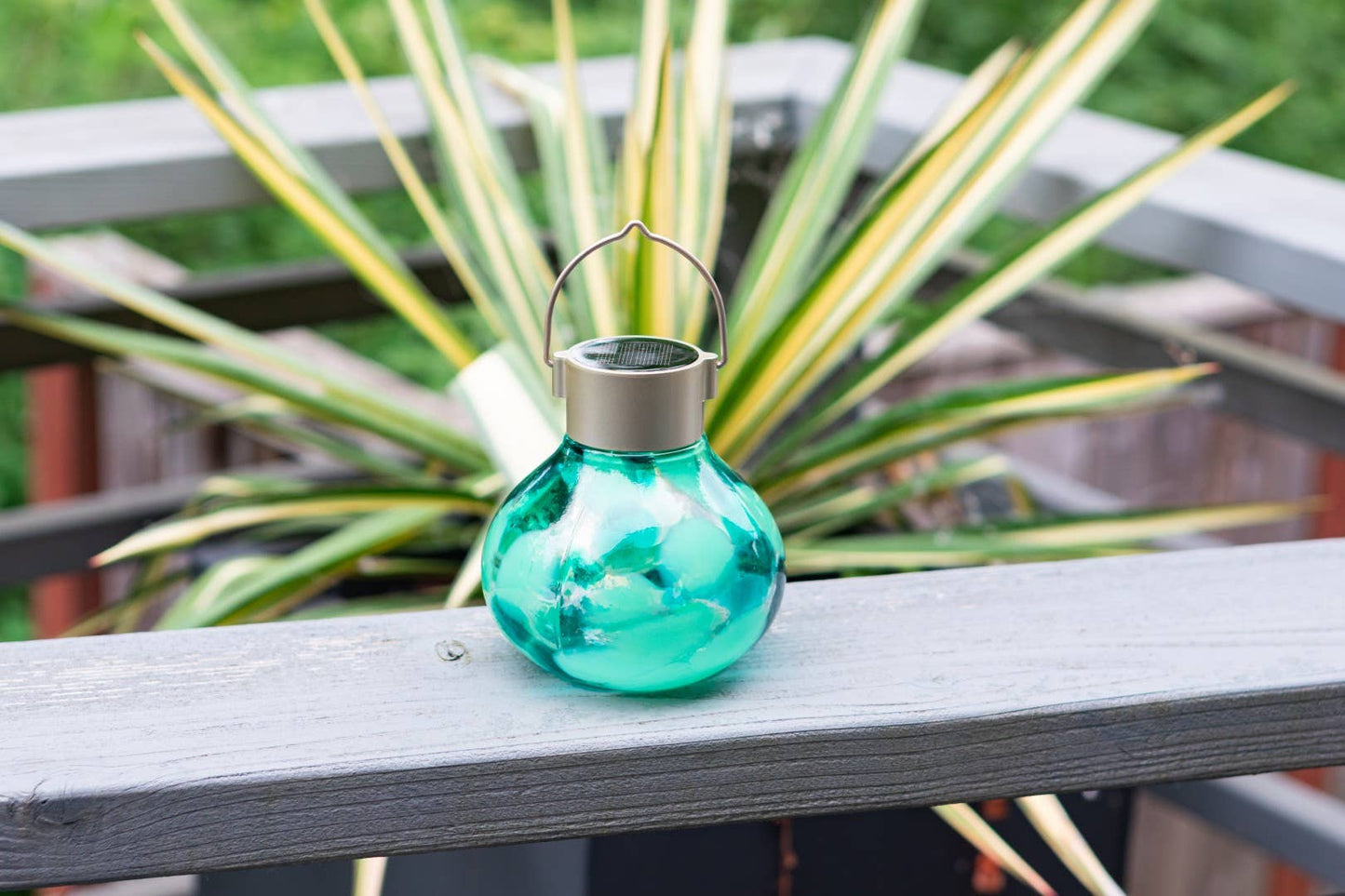 'Teal' Tea Lantern - Glass Outdoor Solar Lantern