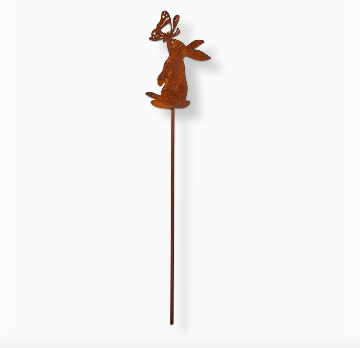 Bunny With Butterfly Garden Stake Rust Iron Spring