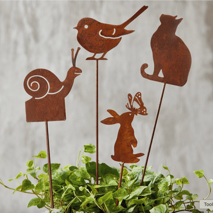 Bunny With Butterfly Garden Stake Rust Iron Spring