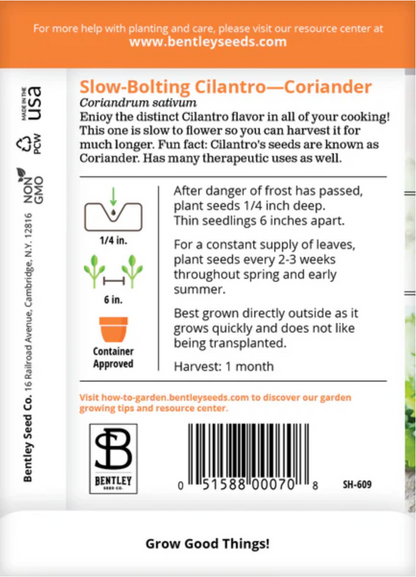Cilantro/Coriander (Slow-Bolt) - Herb Seeds