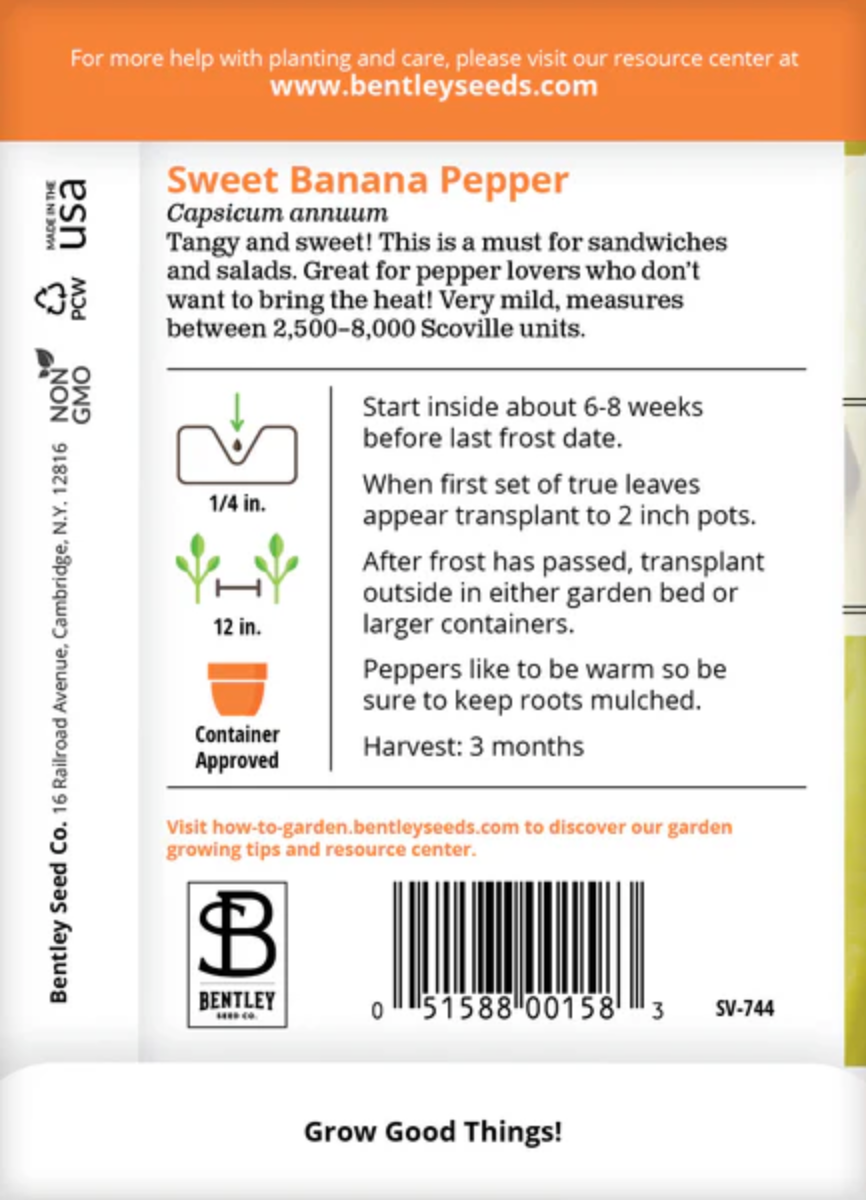 Pepper 'Sweet Banana' - Vegetable Seeds