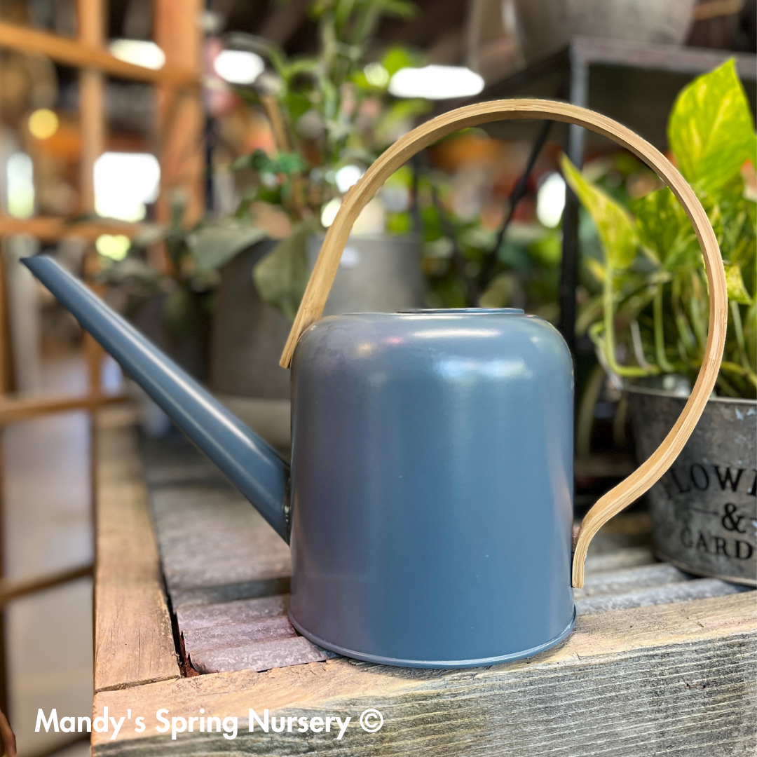 Mid Century Metal Watering Can w/ Bamboo Handle