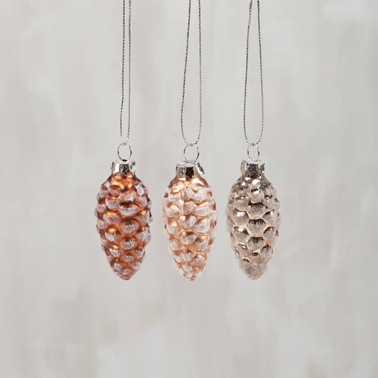 Glass Pinecone Christmas Ornament Set