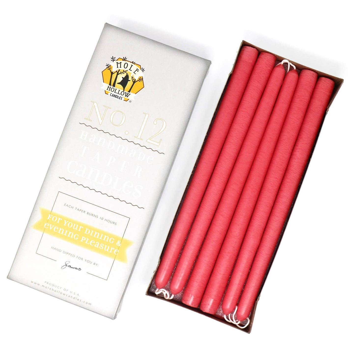 12" Hand Dipped Unscented Taper Candles - 39 Colors USA Made