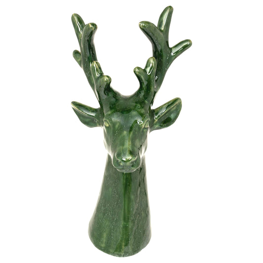 11.75" Tall Green Deer Ceramic Statuette