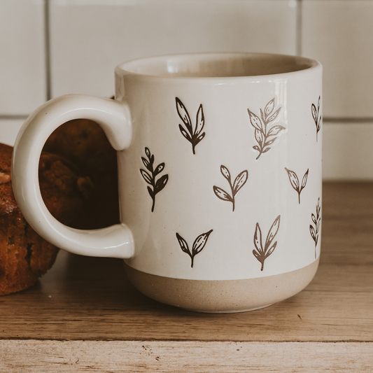 Brown Leaves Stoneware Coffee Mug - Fall Decor & Gifts