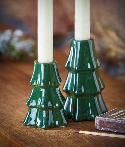Pine Tree Taper Holder Large Green Earthenware Christmas