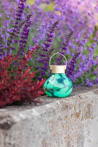 'Teal' Tea Lantern - Glass Outdoor Solar Lantern