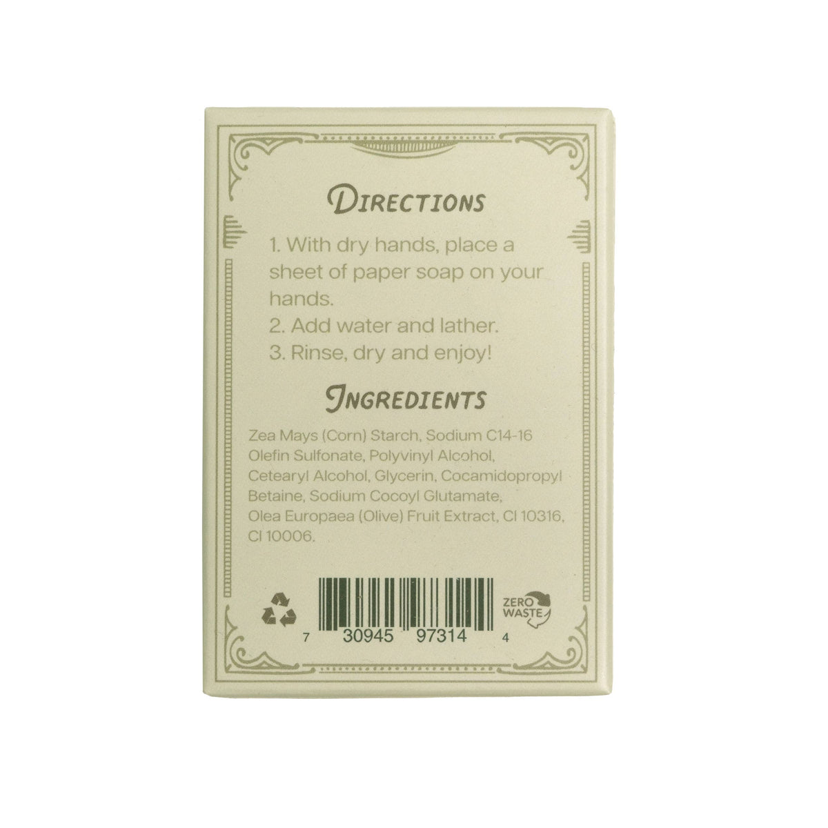 Paper Soap – Olive Oil, Travel Size, 50 Sheets