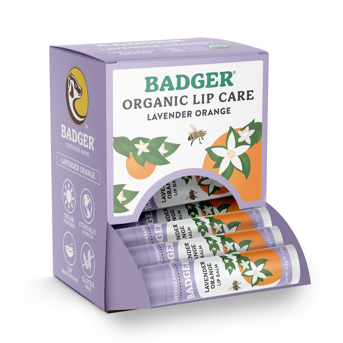 Badger Lavender Orange Classic Lip Balm, Uplifting & Calming