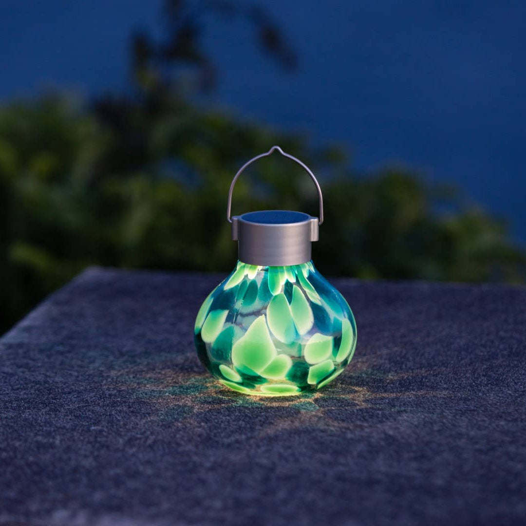 'Teal' Tea Lantern - Glass Outdoor Solar Lantern