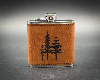 3 Trees - 6 oz Leatherette Wrapped Flask
