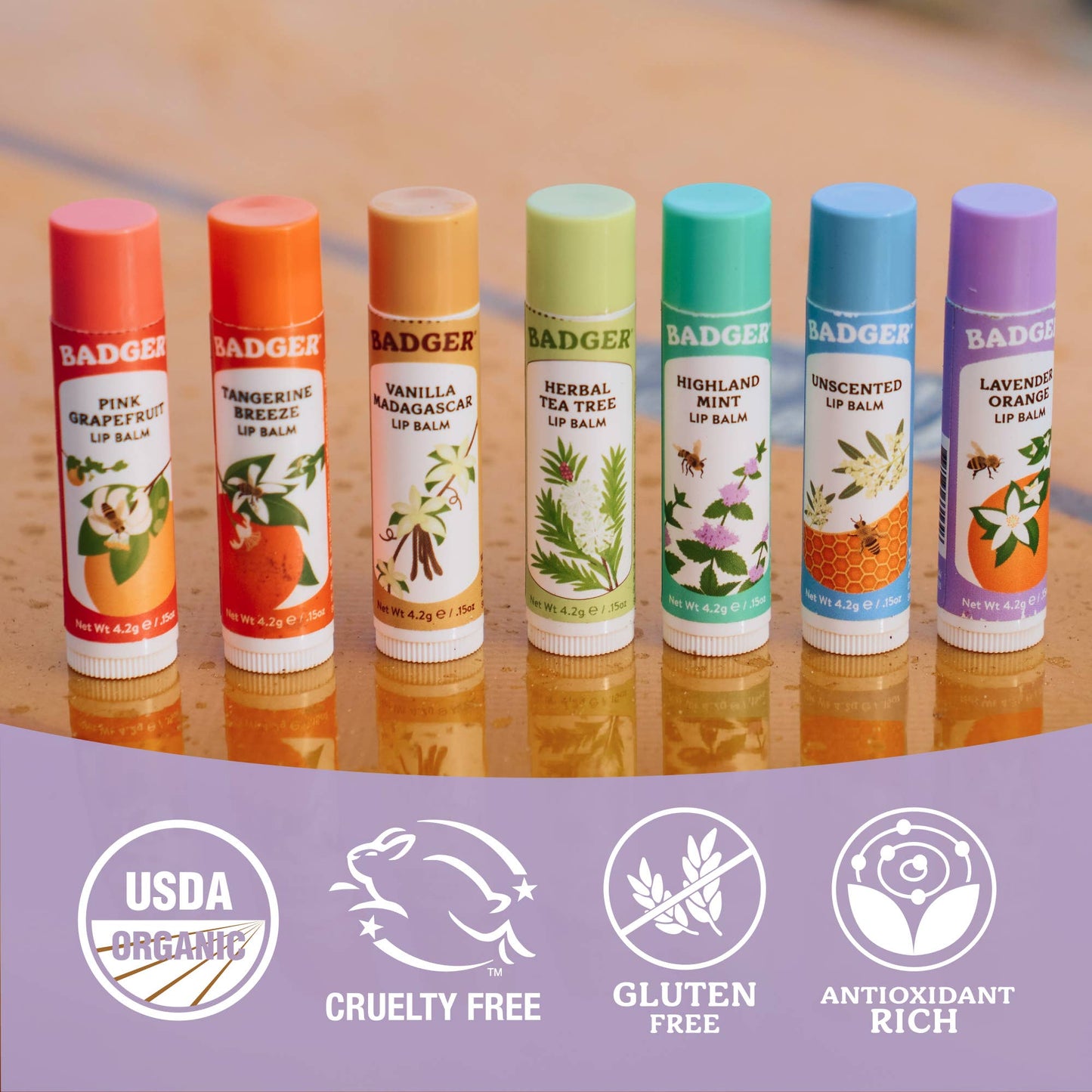 Badger Lavender Orange Classic Lip Balm, Uplifting & Calming