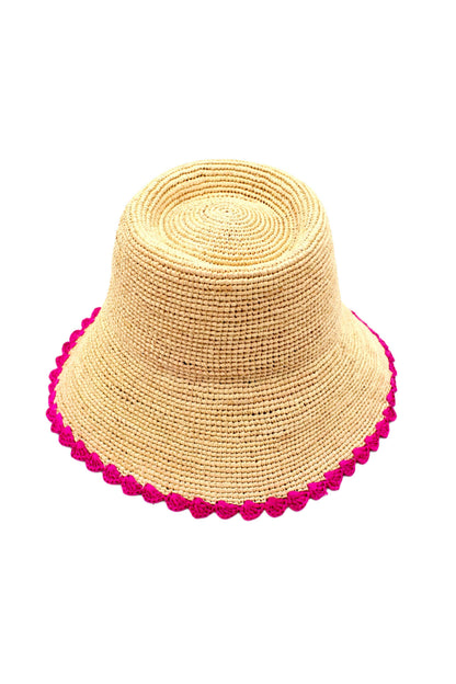 Crochet Bucket Straw Hats with Colored Edge