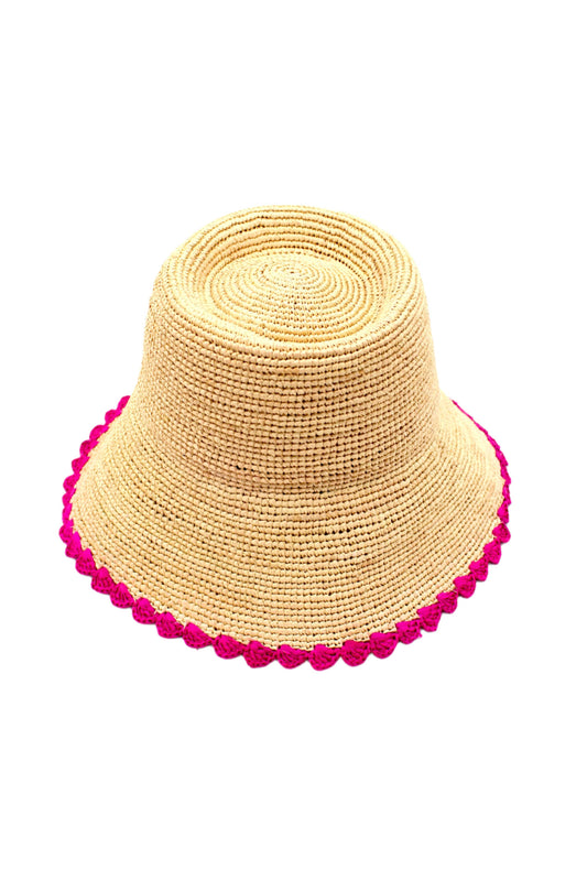 Crochet Bucket Straw Hats with Colored Edge