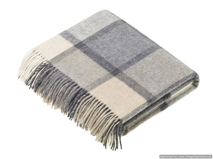 Merino Lambswool Throw Blanket - Block Windowpane - Beige / Gray