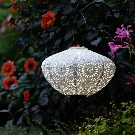 Stella Crown Chantilly Lace Solar Lantern - Porcelain