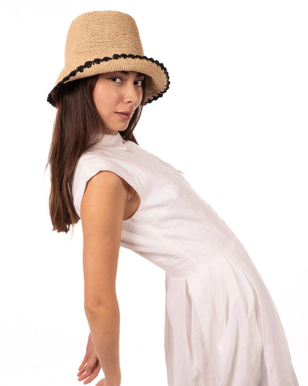 Crochet Bucket Straw Hats with Colored Edge
