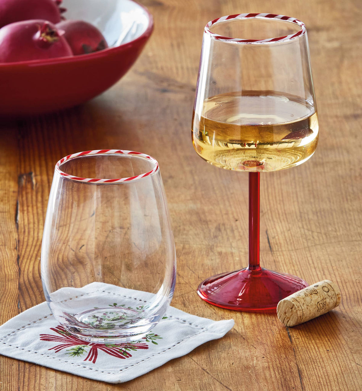 Peppermint Stripe All Purpose Wine Glass Red Borosilicate