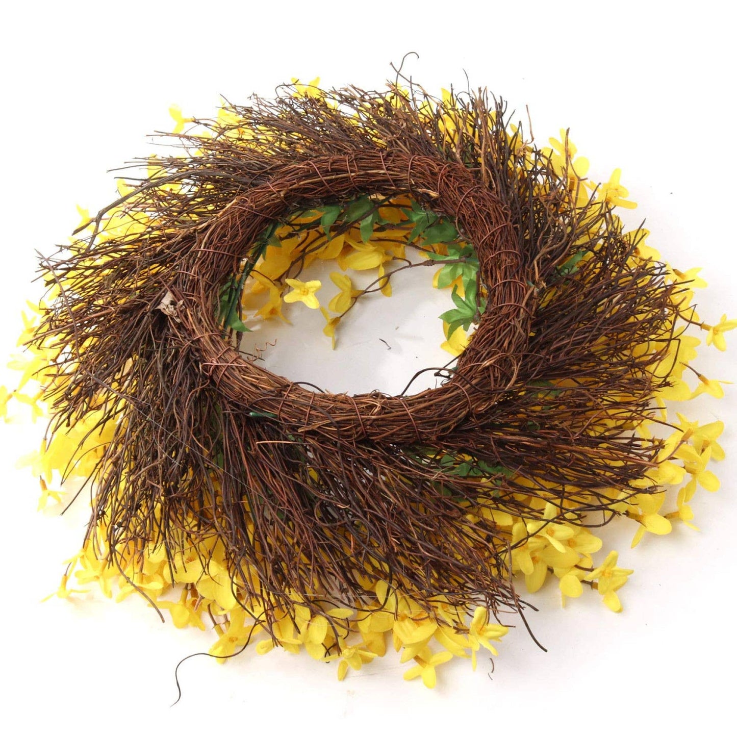 Forsythia Wreath On Grapevine Ring-16" Faux