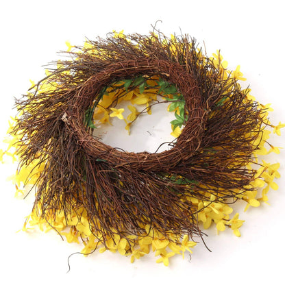 Forsythia Wreath On Grapevine Ring-16" Faux