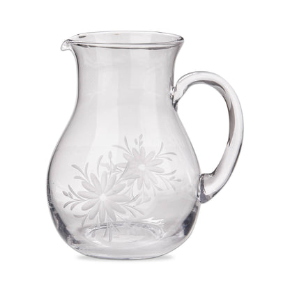 Fleur Etched Glass Pitcher - Clear