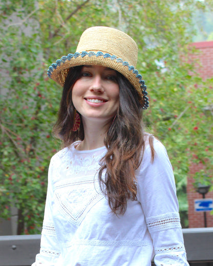 Crochet Bucket Straw Hats with Colored Edge