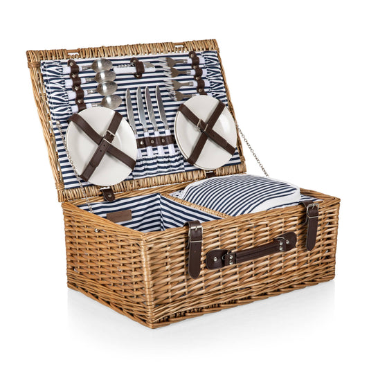 Belmont Picnic Basket, (Navy Blue & White Stripe)