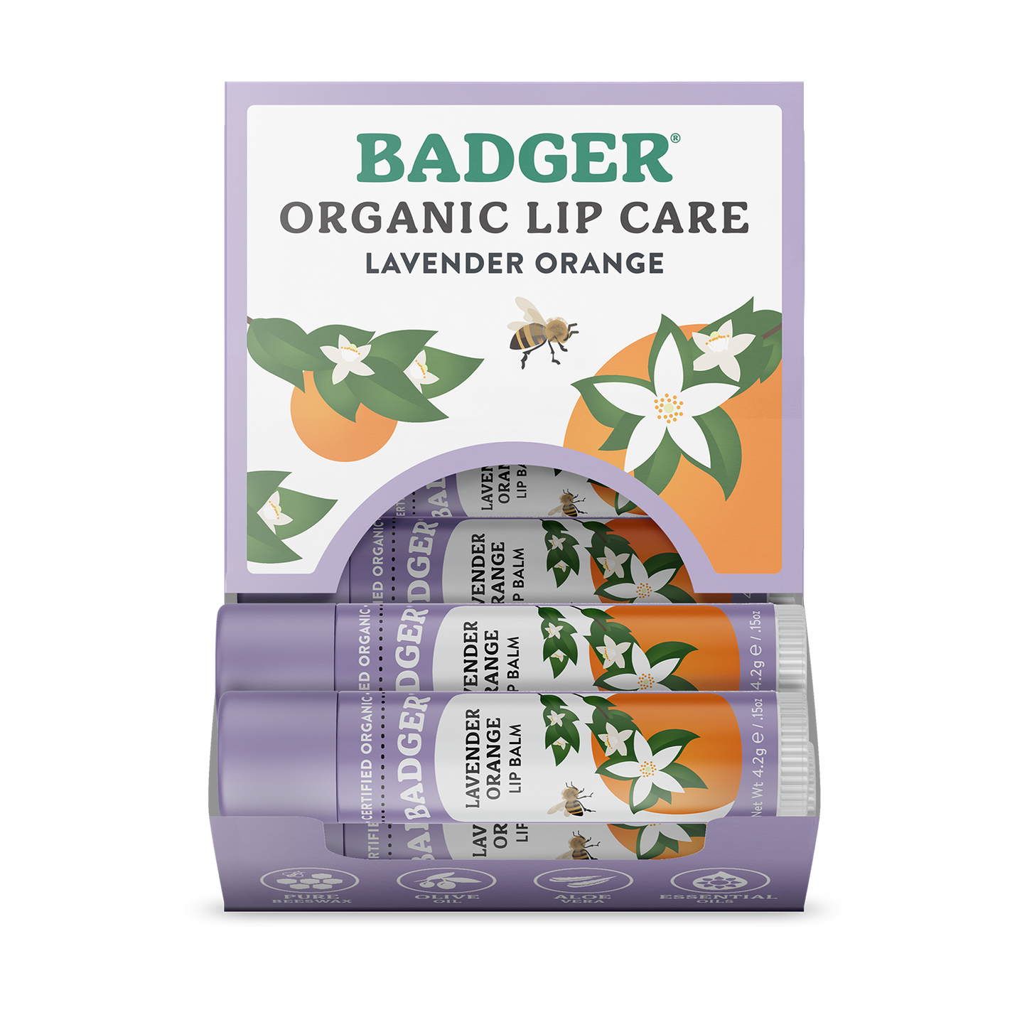 Badger Lavender Orange Classic Lip Balm, Uplifting & Calming