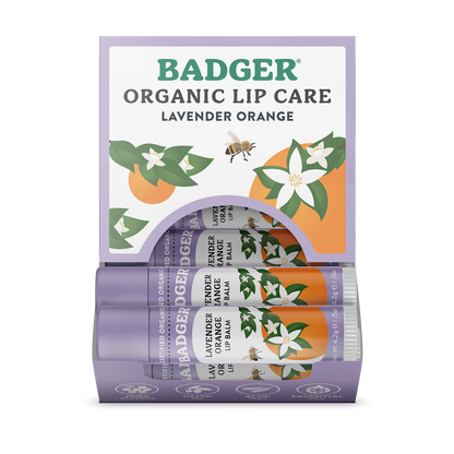 Badger Lavender Orange Classic Lip Balm, Uplifting & Calming