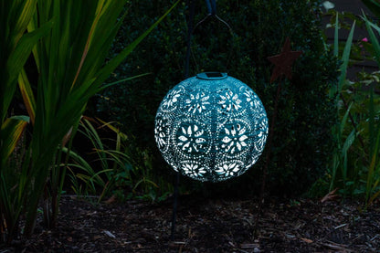 Stella Boho 12" Globe Solar Lantern - Mineral Grn