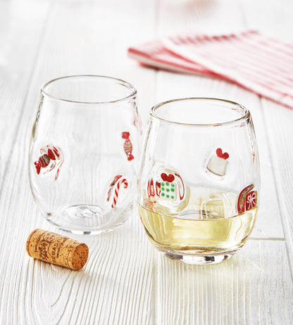 Candy Stemless Wine Glass Multi Christmas