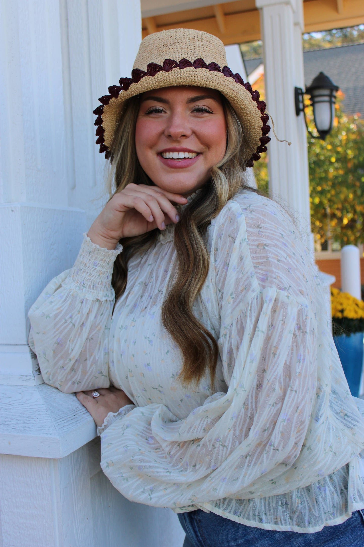 Crochet Bucket Straw Hats with Colored Edge