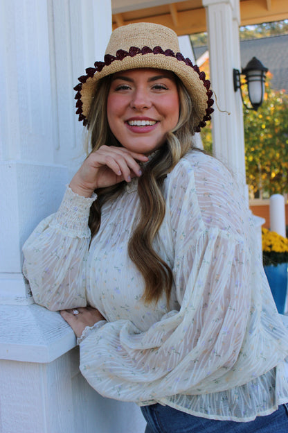 Crochet Bucket Straw Hats with Colored Edge
