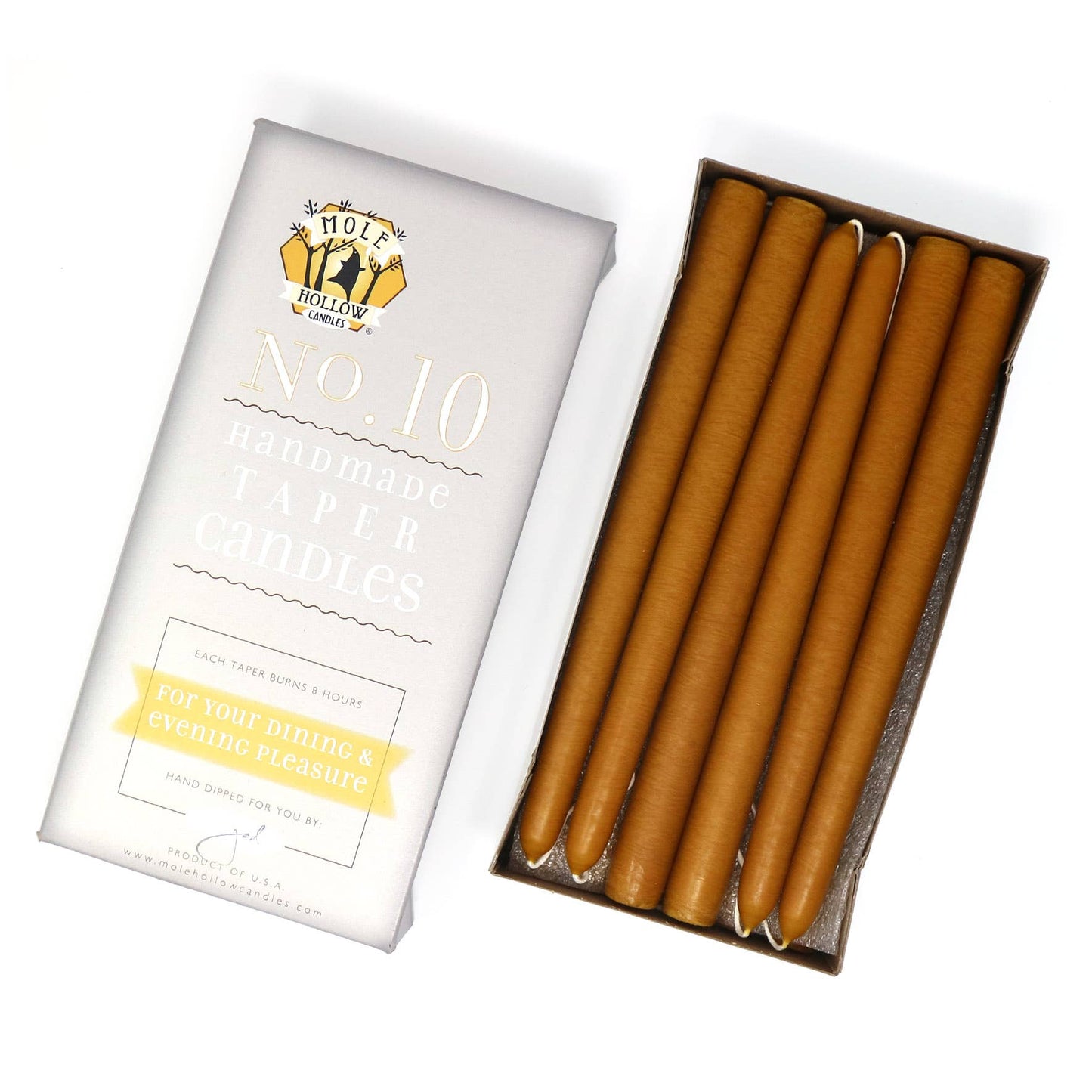 10" Hand Dipped Unscented Taper Candles - 39 Colors USA Made