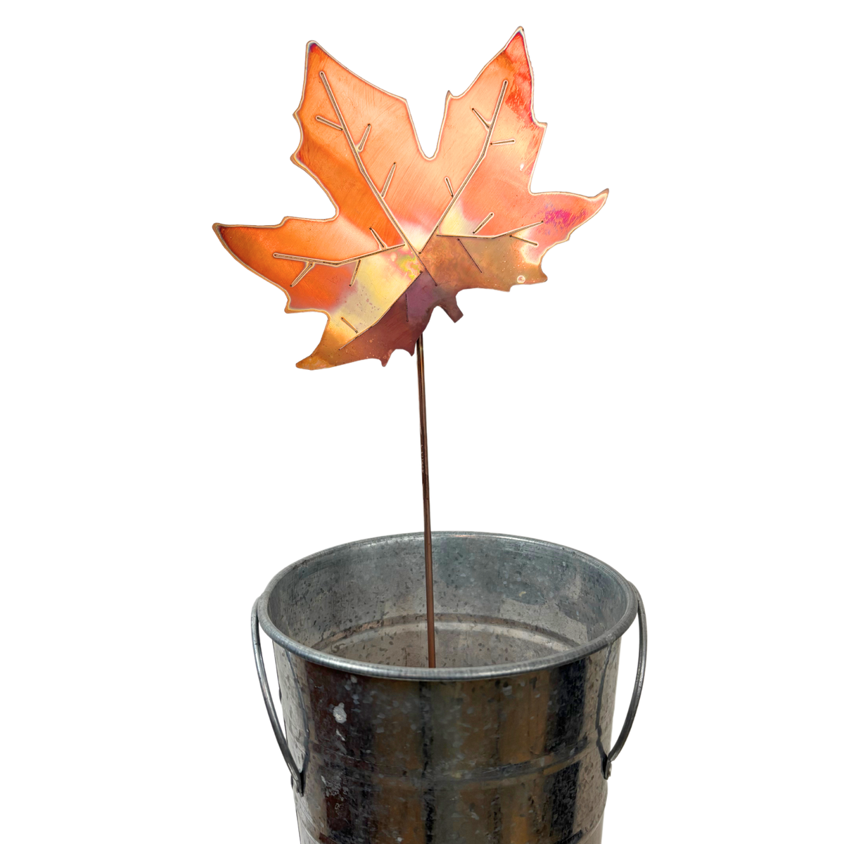Natural Copper Porch Pot Stake - Maple Leaf