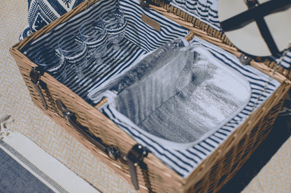 Belmont Picnic Basket, (Navy Blue & White Stripe)