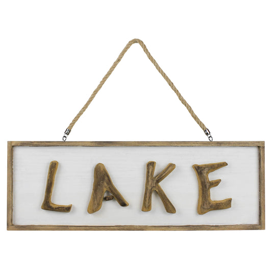 Lake Sign, Wood.  8” rope hanger