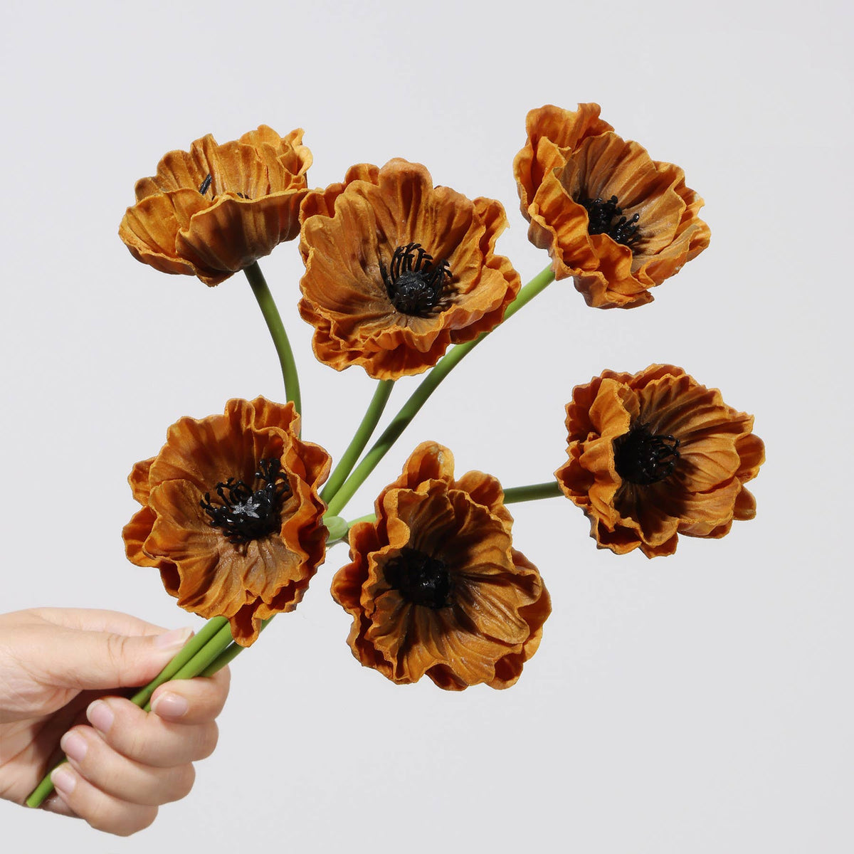 12''T PU Real Touch Poppy Bunch, Fall Color Poppy Flowers