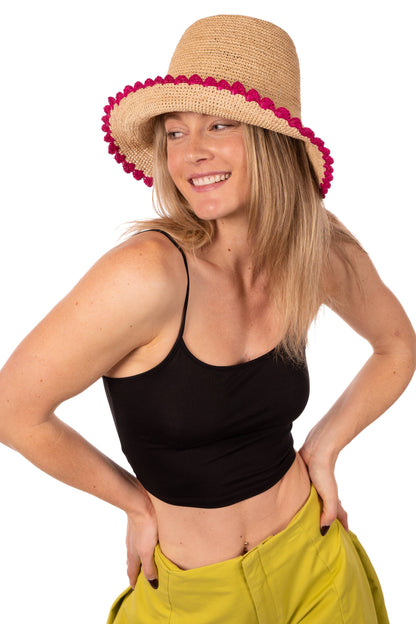 Crochet Bucket Straw Hats with Colored Edge