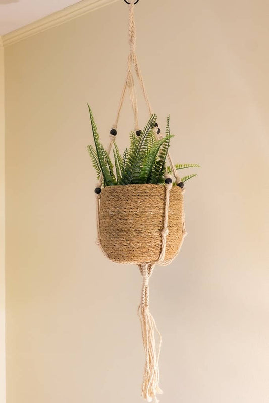 Macrame Cotton Plant Hanger W/Beads (40")