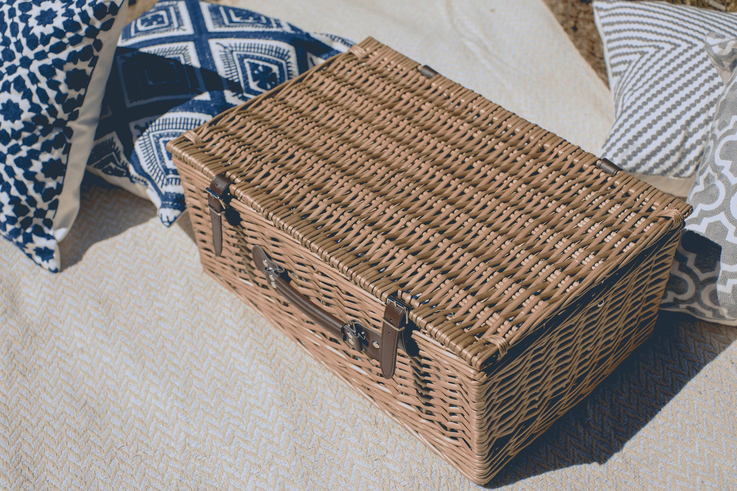 Belmont Picnic Basket, (Navy Blue & White Stripe)
